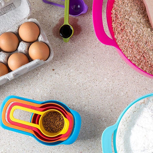 AussieSuperStore Homeware Supplies 10 Piece Nested Compact Kitchen Mixing Bowls Measuring Cups and Spoons Set CB10RAINBOWLS